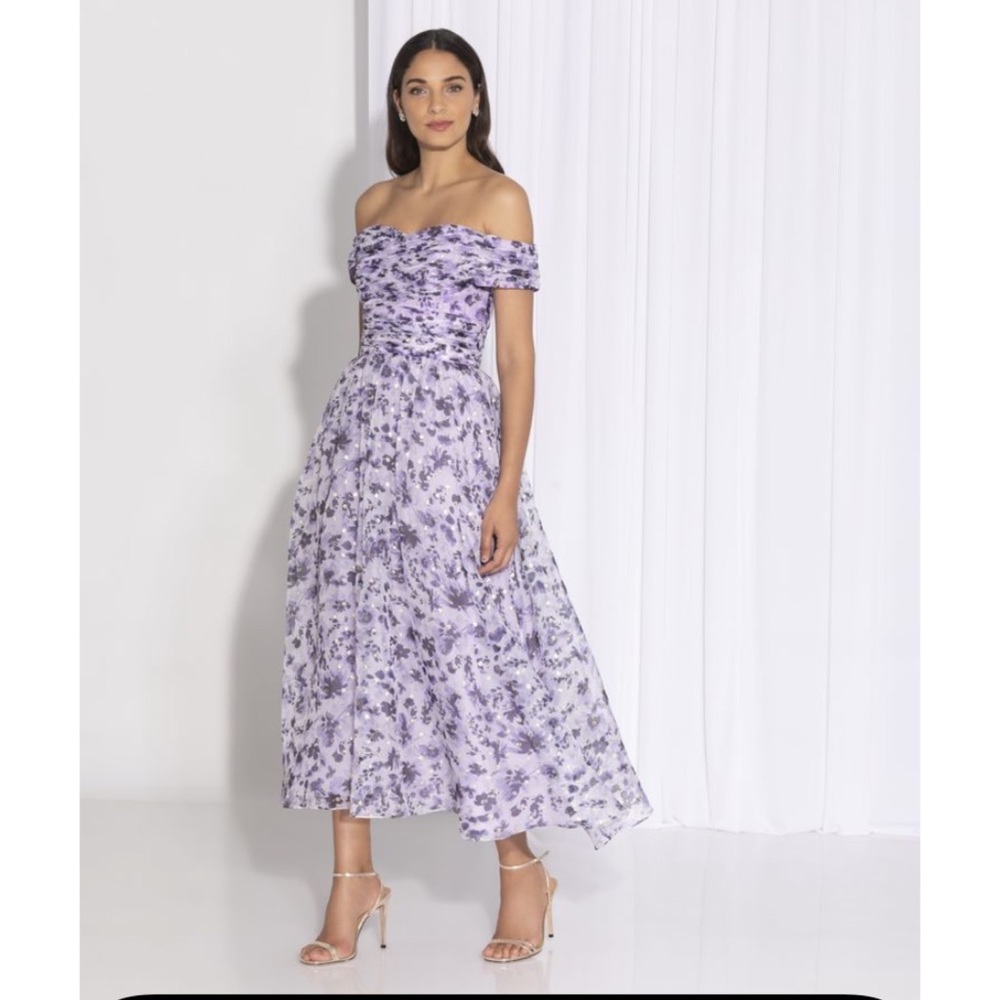 New Shoshanna -Meraki Fleur Clip Dot Purple Midi Dress